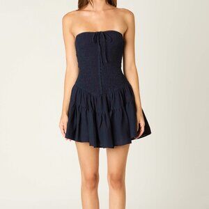 STILL INTO YOU NAVY STRAPLESS DRESS